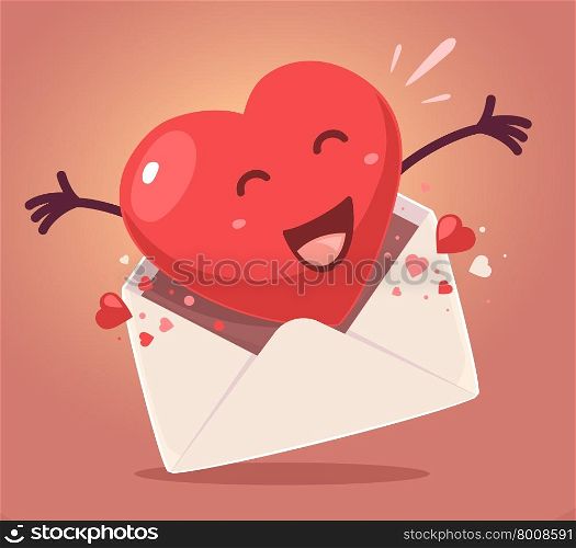Vector illustration of red heart comes out of the envelope on bright background. Art design for Valentine&rsquo;s Day greetings and card, web, banner, poster, flyer, brochure, print.