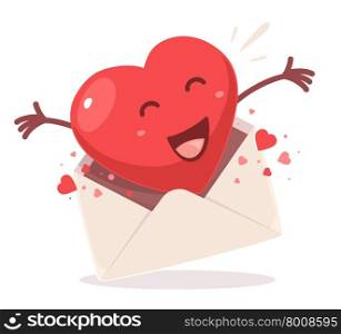 Vector illustration of red heart comes out of the envelope on white background. Art design for Valentine&rsquo;s Day greetings and card, web, banner, poster, flyer, brochure, print.