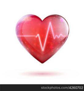 Vector illustration of red heart shape with electrocardiogram line.