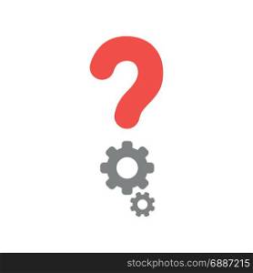 Vector illustration of red question mark and grey gears icon on white background with flat design style.