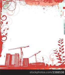 Vector illustration of red style background with grunge stained urban and floral Design elements