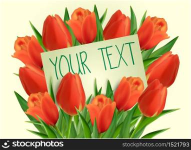 Vector illustration of Red tulip flowers with paper card