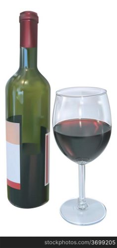 Vector illustration of red wine bottle and glass of wine