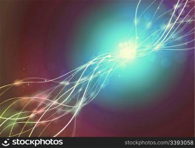 Vector illustration of retro abstract glowing background resembling motion blurred neon light curves