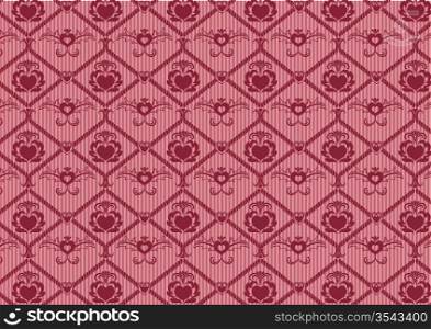 Vector illustration of retro abstract heart pattern on the bourdeaux background