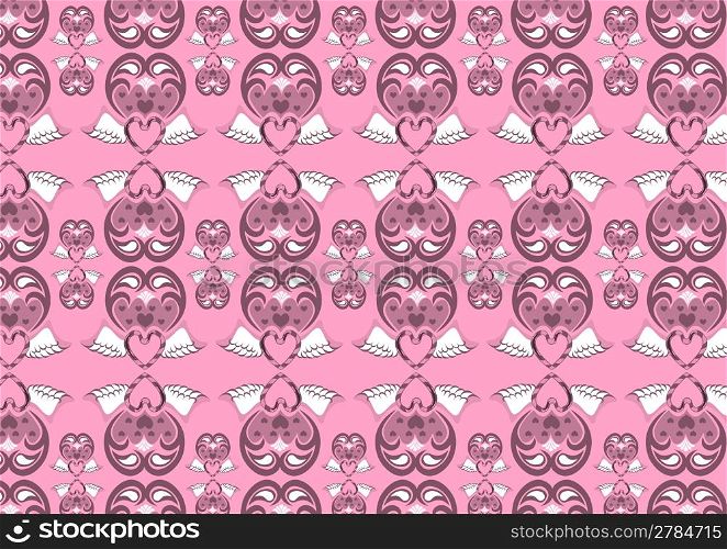 Vector illustration of retro abstract heart pattern on the pink background