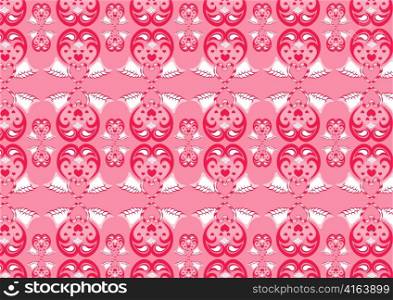 Vector illustration of retro abstract heart pattern on the pink background.