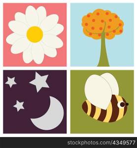 Vector Illustration of retro nature design Pretty summer pictures in Friendly kids style