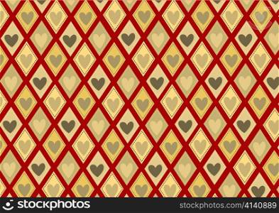 Vector illustration of retro rhombs with heart pattern on the red background