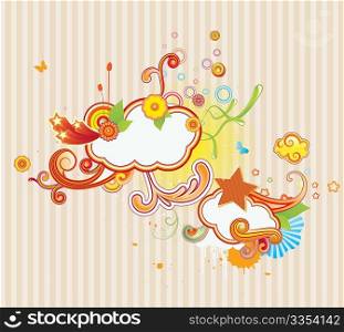 Vector illustration of retro styled design background made of floral and ornamental elements.