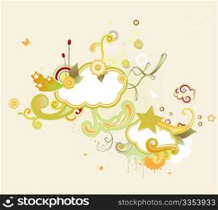Vector illustration of retro styled design background made of floral elements