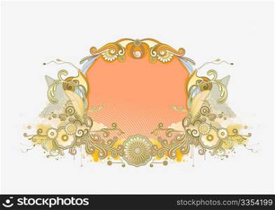 Vector illustration of retro styled design frame made of floral and ornamental elements.