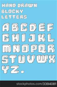 Vector illustration of retro Stylized hand drawn blosky big alphabet letters