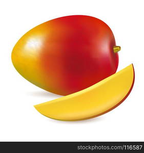 Vector illustration of Ripe fresh mango with slice