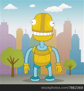 Vector illustration of robot in the city