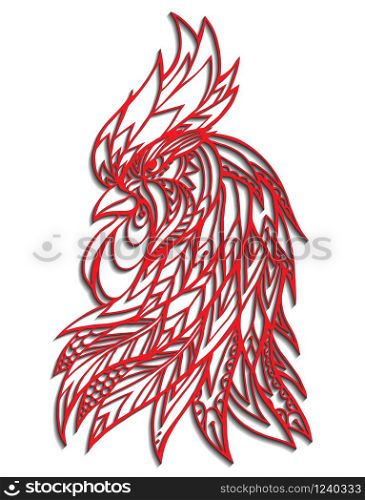 Vector illustration of rooster head with a carved boho pattern for your creativity. Vector illustration of rooster head with a carved boho pattern f