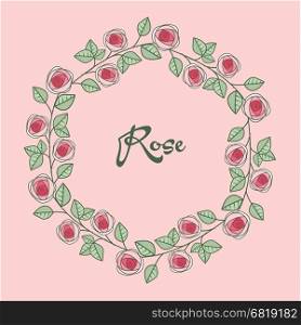 Vector illustration of roses frame, romantic decoration flowers with leaves