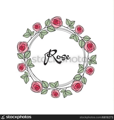 Vector illustration of roses frame, romantic decoration flowers with leaves