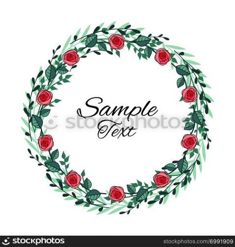 Vector illustration of roses frame, romantic decoration flowers with leaves. Vector of roses frame