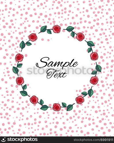 Vector illustration of roses frame, romantic decoration flowers with leaves. Vector of roses frame