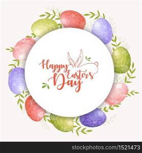 Vector illustration of Round frame with easter eggs and lettering