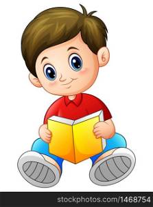 Vector illustration of Schoolboy cartoon reading a book