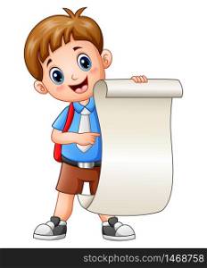 Vector illustration of Schoolboy holding a paper