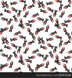 Vector illustration of seamless background of orange and green carrots on beige surface. Seamless pattern of orange carrots