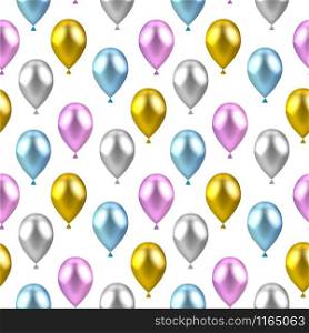 vector illustration of seamless background, pattern with balloons, blue, pink, silver and gold. vector illustration of seamless background, pattern with balloon
