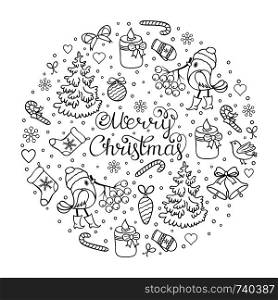 Vector illustration of seamless christmas pattern.Coloring page for children and adult.. christmas coloring page