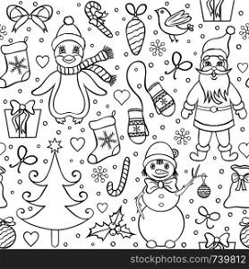 Vector illustration of seamless christmas pattern.Coloring page for children and adult.. seamless christmas pattern