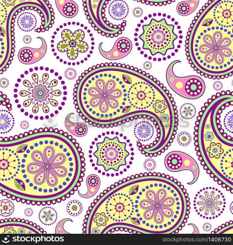 Vector illustration of seamless paisley pattern on white background