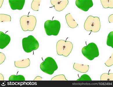 Vector illustration of seamless pattern green apples on white background