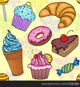 Vector illustration of seamless pattern of sweets