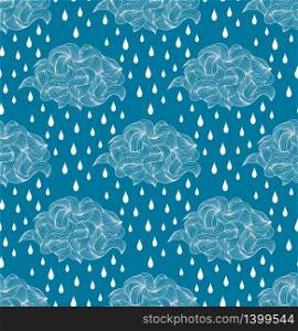 Vector illustration of seamless pattern with abstract clouds and raindrops