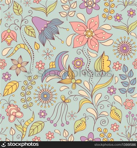 Vector illustration of seamless pattern with abstract flowers.