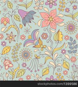 Vector illustration of seamless pattern with abstract flowers.