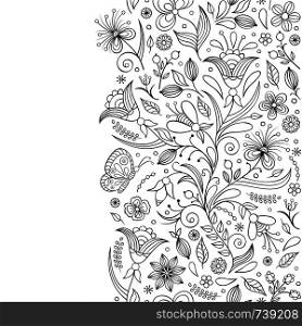 Vector illustration of seamless pattern with abstract flowers.Coloring page for adult. pattern with abstract flowers
