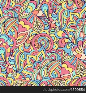 Vector illustration of seamless pattern with abstract flowers,leaves and lines