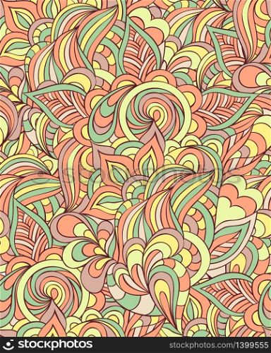 Vector illustration of seamless pattern with abstract flowers,leaves and lines.