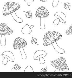 Vector illustration of seamless pattern with abstract mushrooms