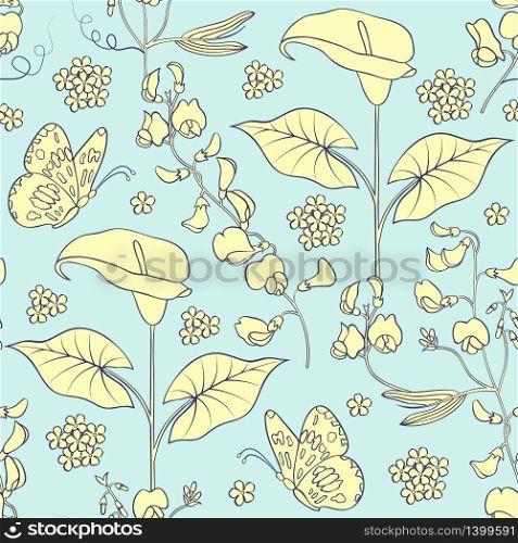 Vector illustration of seamless pattern with calla flowers.Floral background