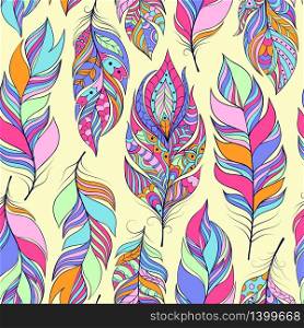 Vector illustration of seamless pattern with colorful abstract feathers. pattern with colorful abstract feathers