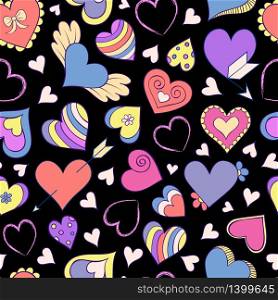Vector illustration of seamless pattern with colorful hearts
