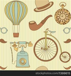 Vector illustration of seamless pattern with different retro objects