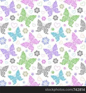 Vector illustration of seamless pattern with floral butterflies. pattern with floral butterflies