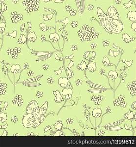 Vector illustration of seamless pattern with flowers and butterflies.Floral background