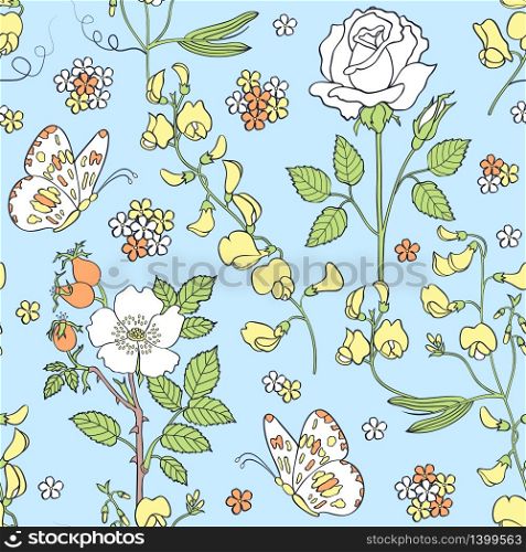 Vector illustration of seamless pattern with flowers.Floral background