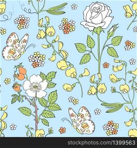 Vector illustration of seamless pattern with flowers.Floral background