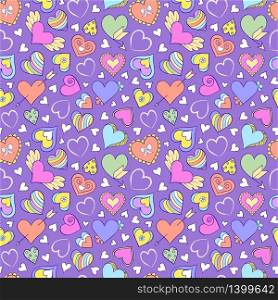 Vector illustration of seamless pattern with hearts and other elements